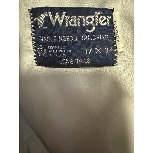 WRANGLER - Men's Vintage Pearl Snap Gray Long Sleeve Shirt - 17-34 Long Tails - Picture 3 of 4